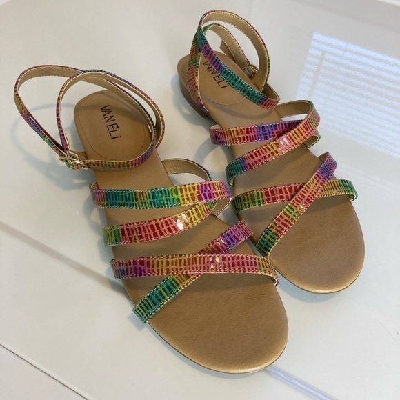 Vaneli Shoes - Sandals Size 8 Multicolored Flats Ankle Wrap Strap Non Slip Soles New Tags
